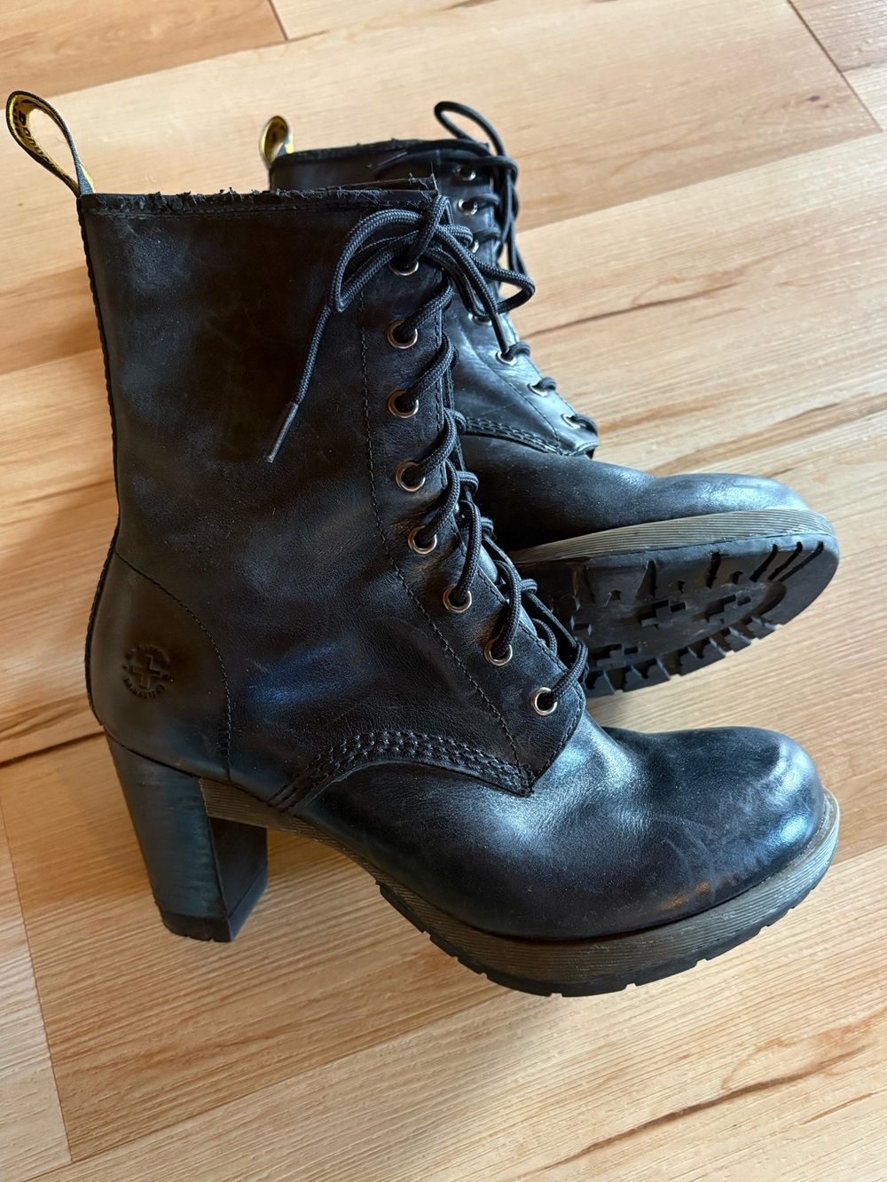 RARE Dr. Martens Darcie Black 3.25” Heel Lace Up Combat Boots 10